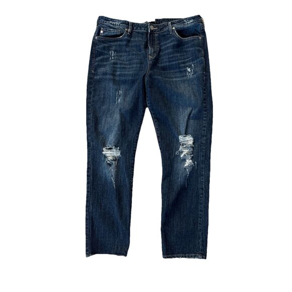 Dear John Straight Leg Distressed High Rise Jean Size 31 Knee Cut Out And Tears - Picture 1 of 16